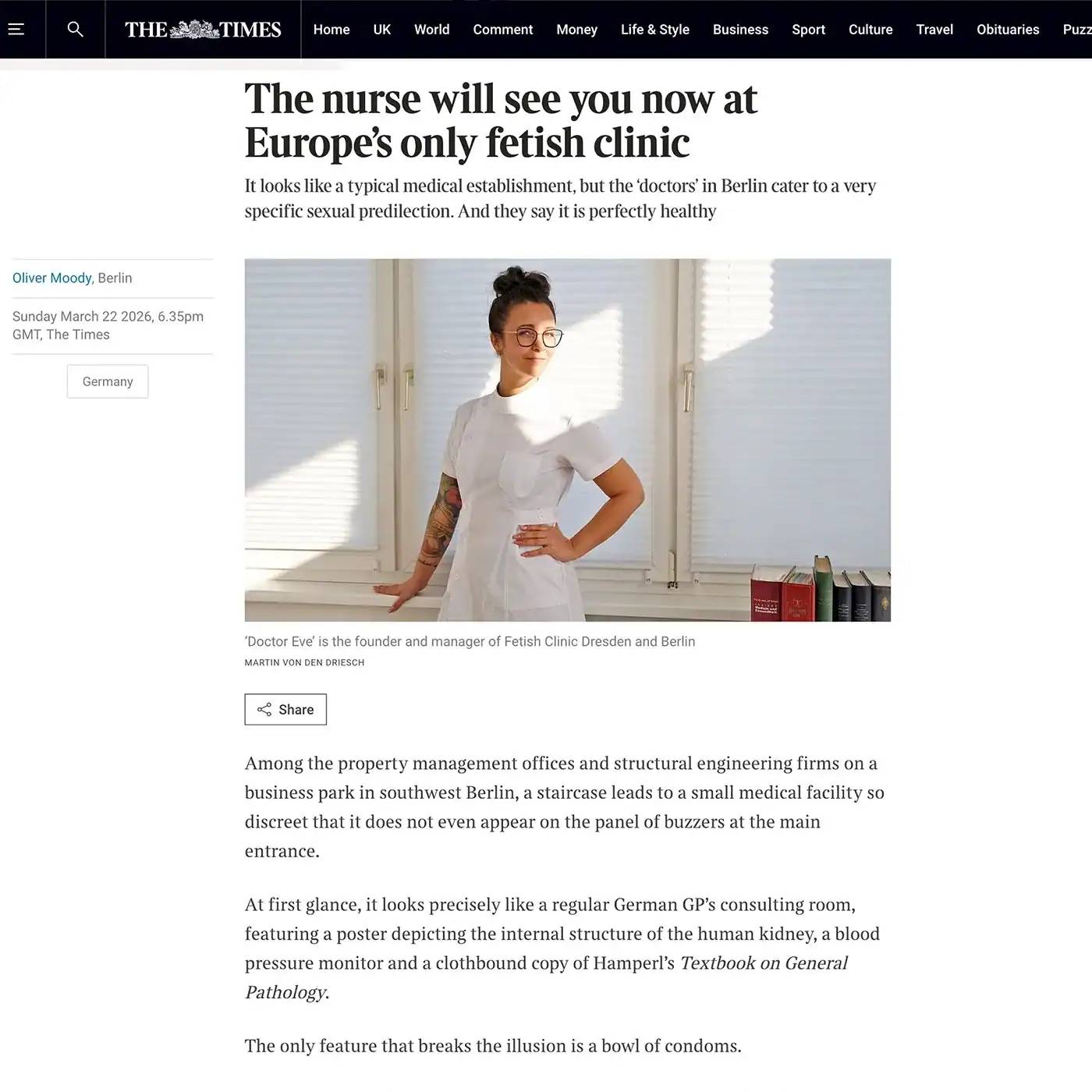 Dr. Eve Artikel in The Times